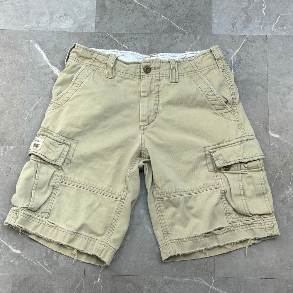 Vintage Ralph Lauren Denim Supply Military Cargo Shorts Mens 30 Distressed Tan